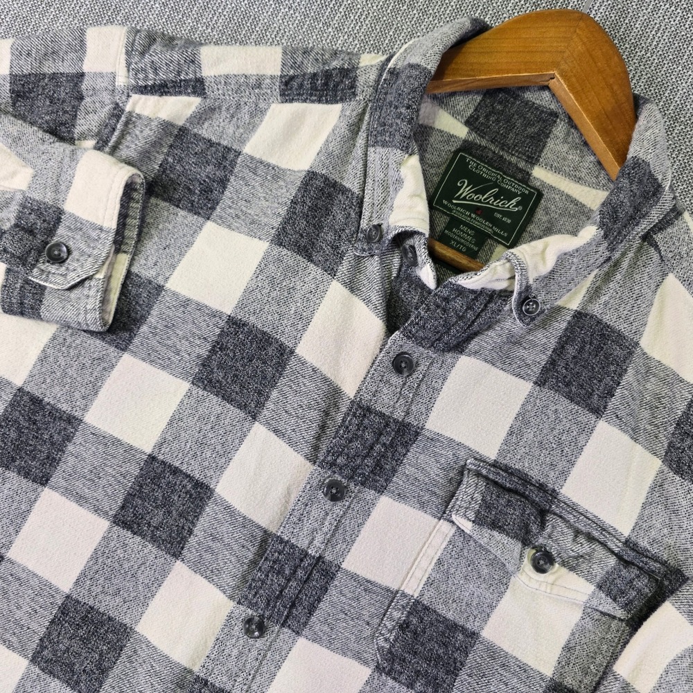 Woolrich Buffalo Check Flannel Shirt XL Grey White Modern Fit Heritage Gorpcore